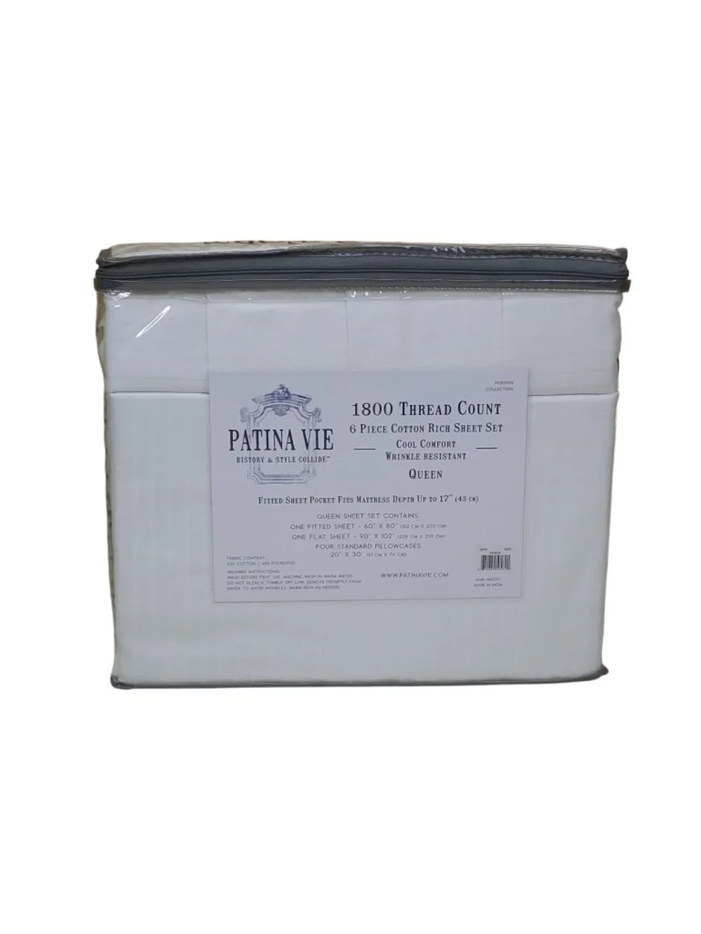 Patina Vie 6-Piece Cotton Rich 1800 Thread Count Queen Sheet Set Cool Comfort